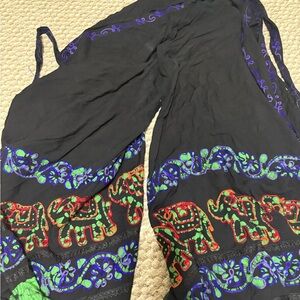 Black Elephant Print Women's Pants
